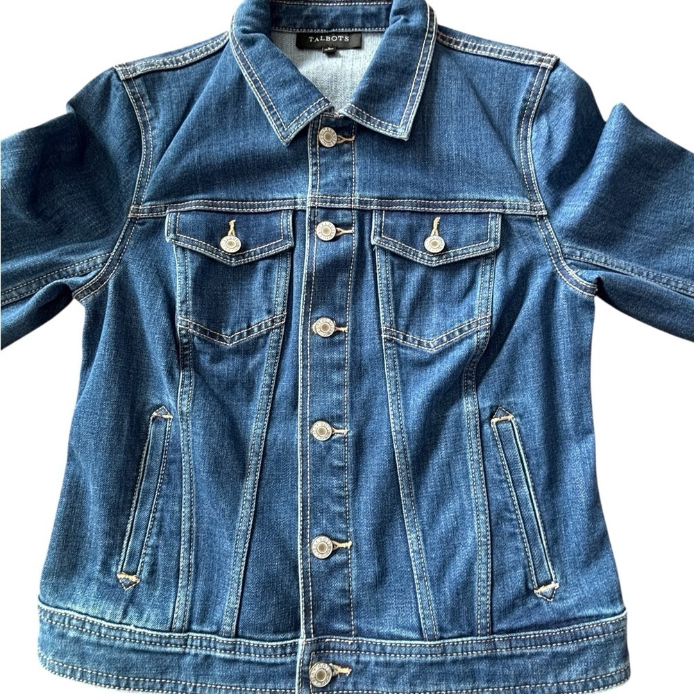 Talbots Denim Jacket Classic Blue Jean Jacket Button Front Medium Wash